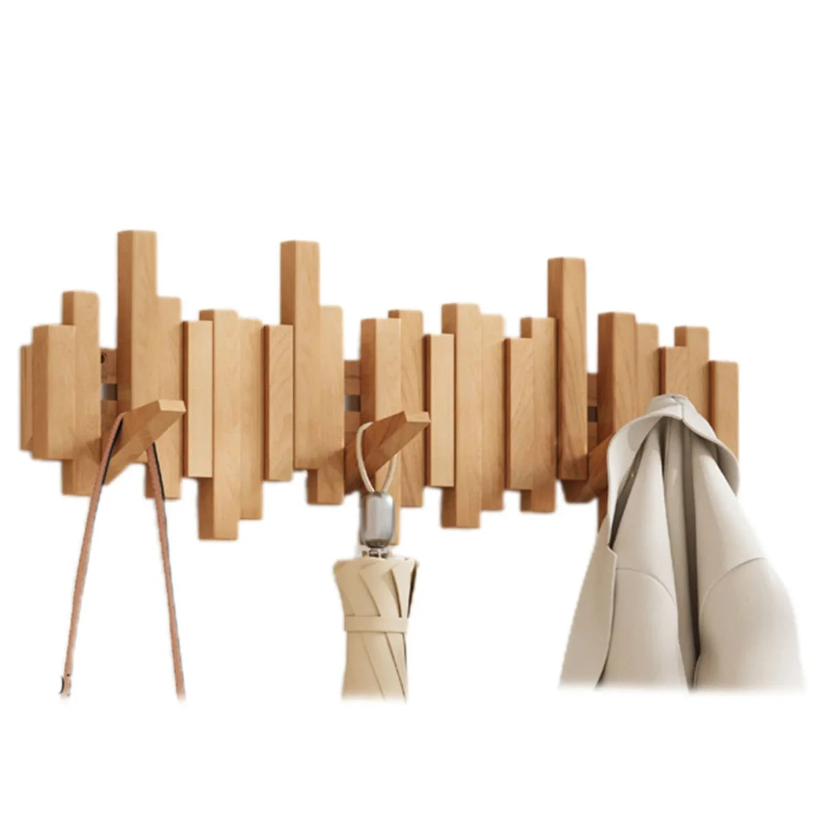 "Appendiabiti da parete in legno noce o faggio con ganci, design minimalista per giacche, borse e cappelli"