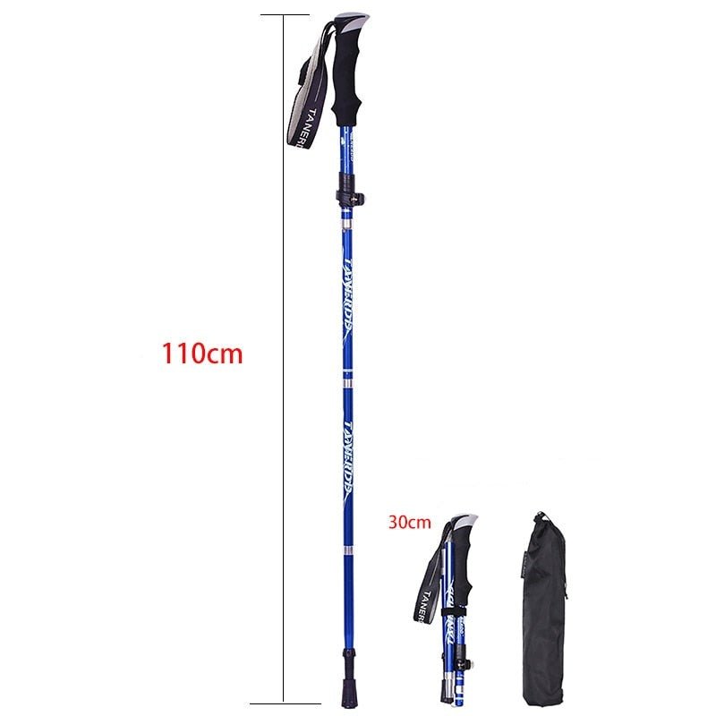 "Bastoncini da trekking pieghevoli leggeri in alluminio, design telescopico, impugnatura ergonomica, ideali per escursioni."