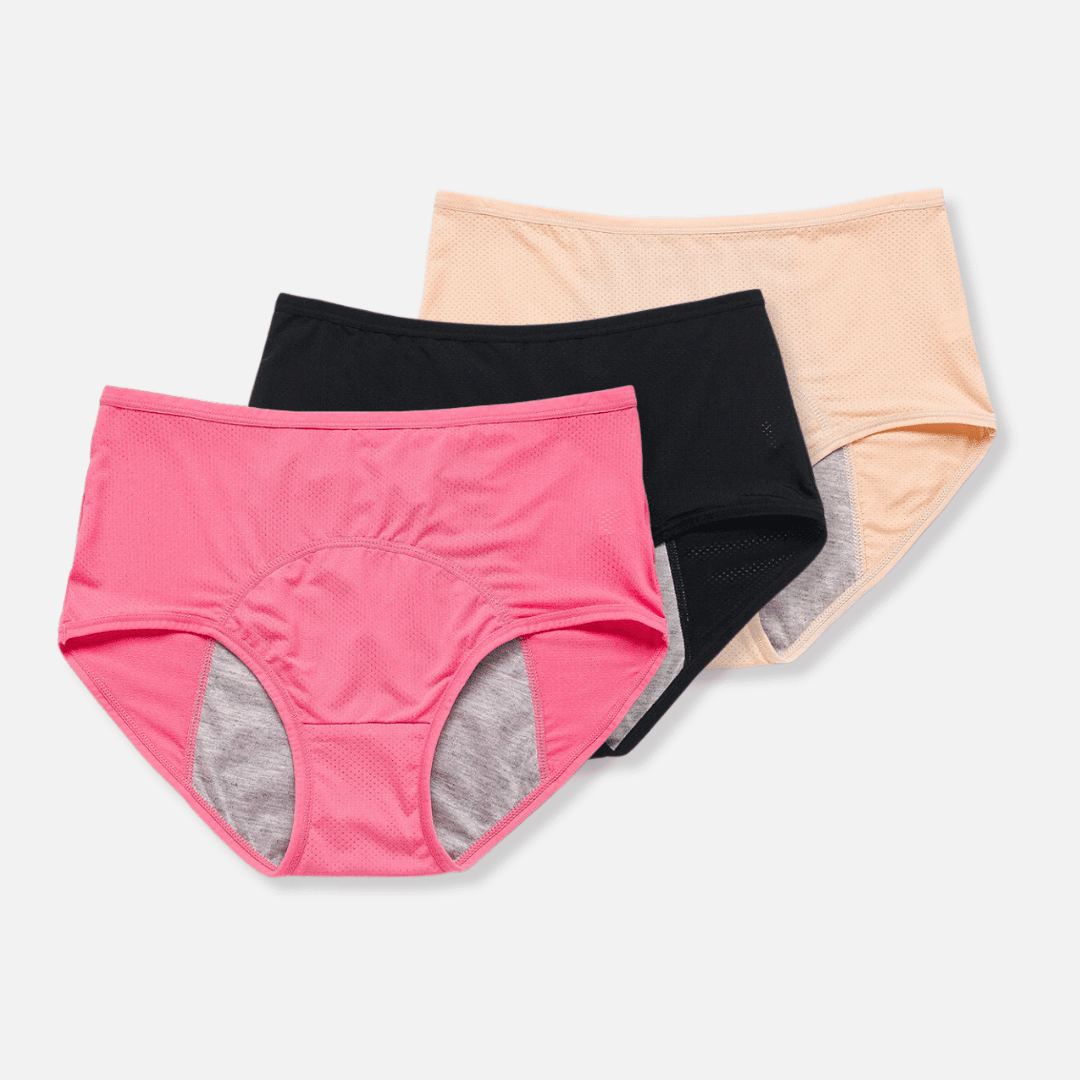 "Biancheria intima mestruale femminile in nero, design elegante, protezione multistrato, comfort e versatilità di colore."