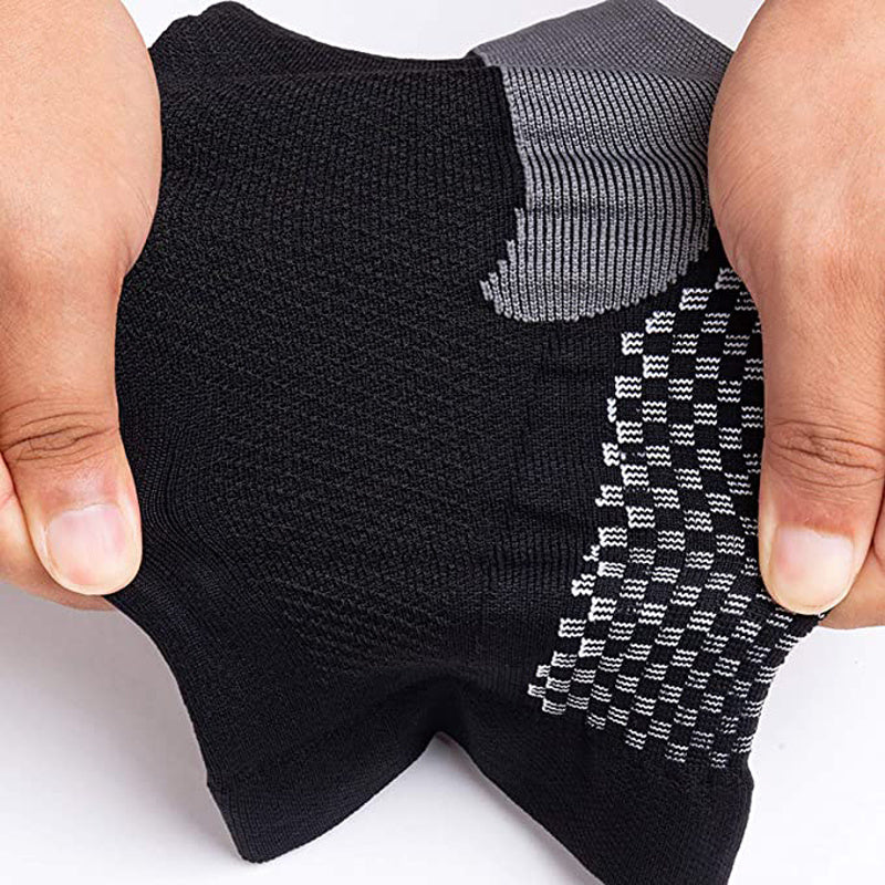 "Calzini a compressione unisex blu e nero, tessuto traspirante, ideali per sport e viaggi, migliorano circolazione e comfort.