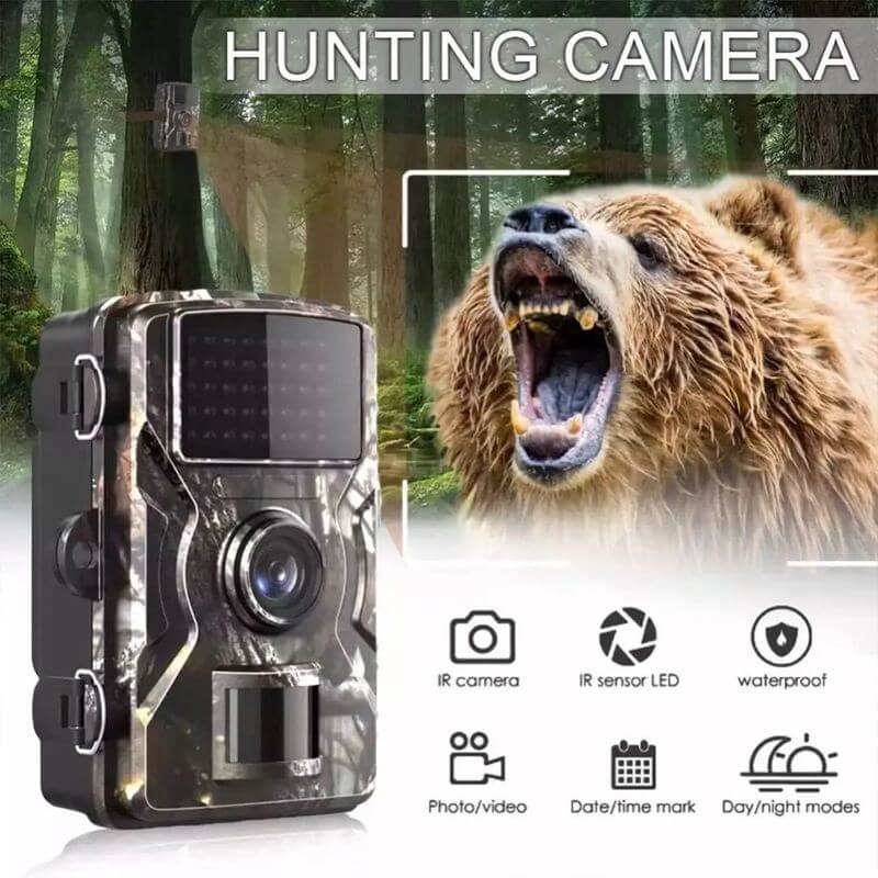 "Camera per fauna selvatica, visione notturna, foto e video HD, design robusto, mimetico, impermeabile, LED infrarossi invisi