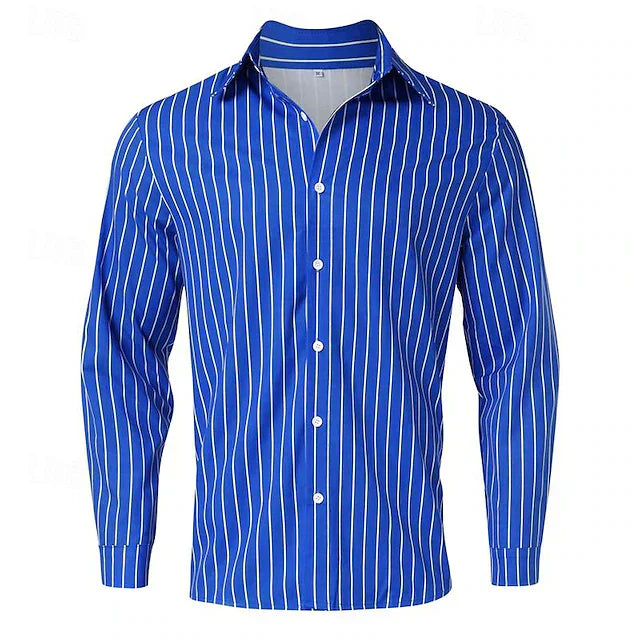"Camicia a righe uomo classica, colori vivaci, blu e rosso, design elegante e moderno, ideale per look casual ed eleganti."