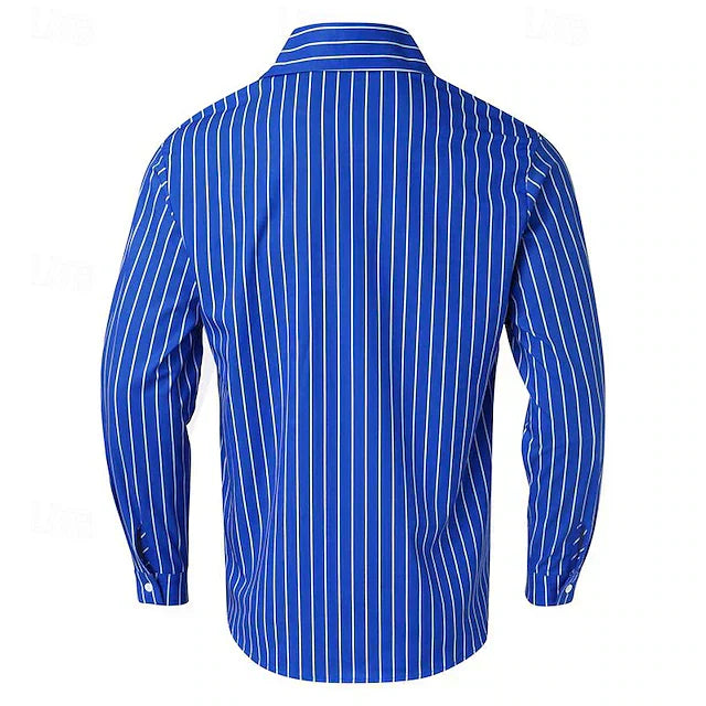 "Camicia a righe uomo classica, colori vivaci, blu e rosso, design elegante e moderno, ideale per look casual ed eleganti."