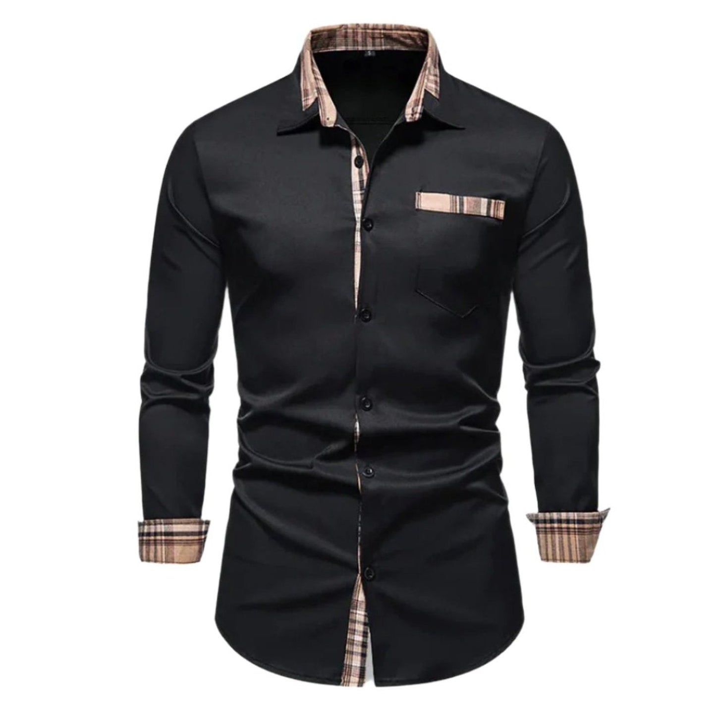 "Camicia classica da uomo, nera, taglio sartoriale, elegante e versatile, perfetta per eventi speciali o professionali."