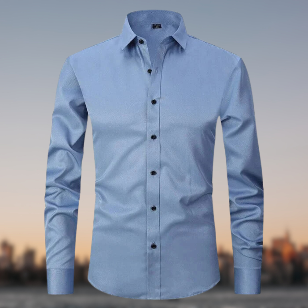 Camicia multicolore uomo elasticizzata senza pieghe, tessuto morbido, colori vivaci, look elegante con dettagli raffinati.