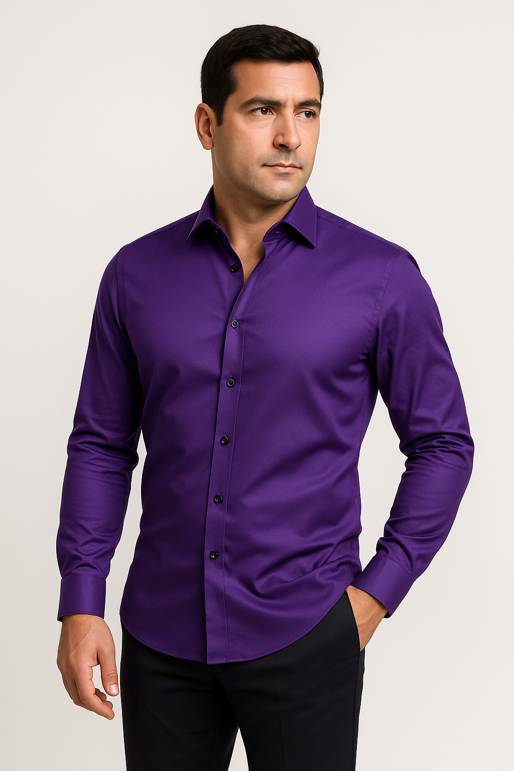 Camicia uomo slim fit bianca, vista frontale, tessuto traspirante, elegante e versatile per occasioni formali e casual.