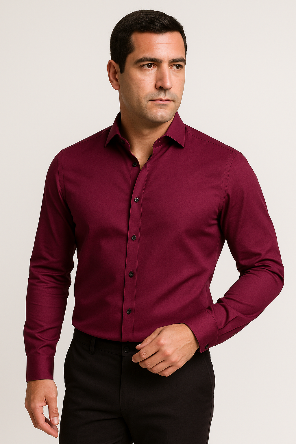 Camicia uomo slim fit bianca, vista frontale, tessuto traspirante, elegante e versatile per occasioni formali e casual.