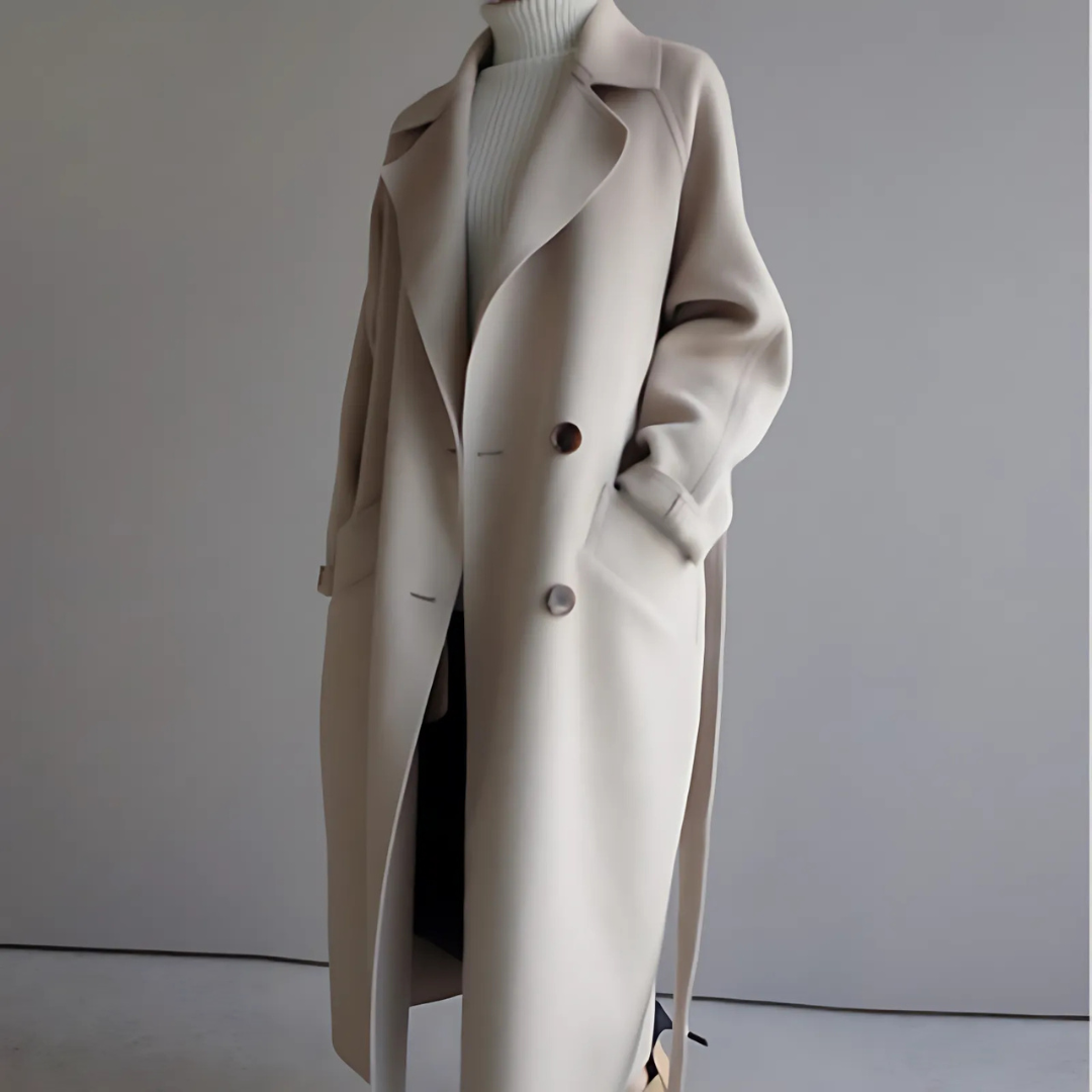 Cappotto classico donna in lana morbida, elegante e caldo, ideale per l'autunno/inverno, con fodera setosa e design senza tem