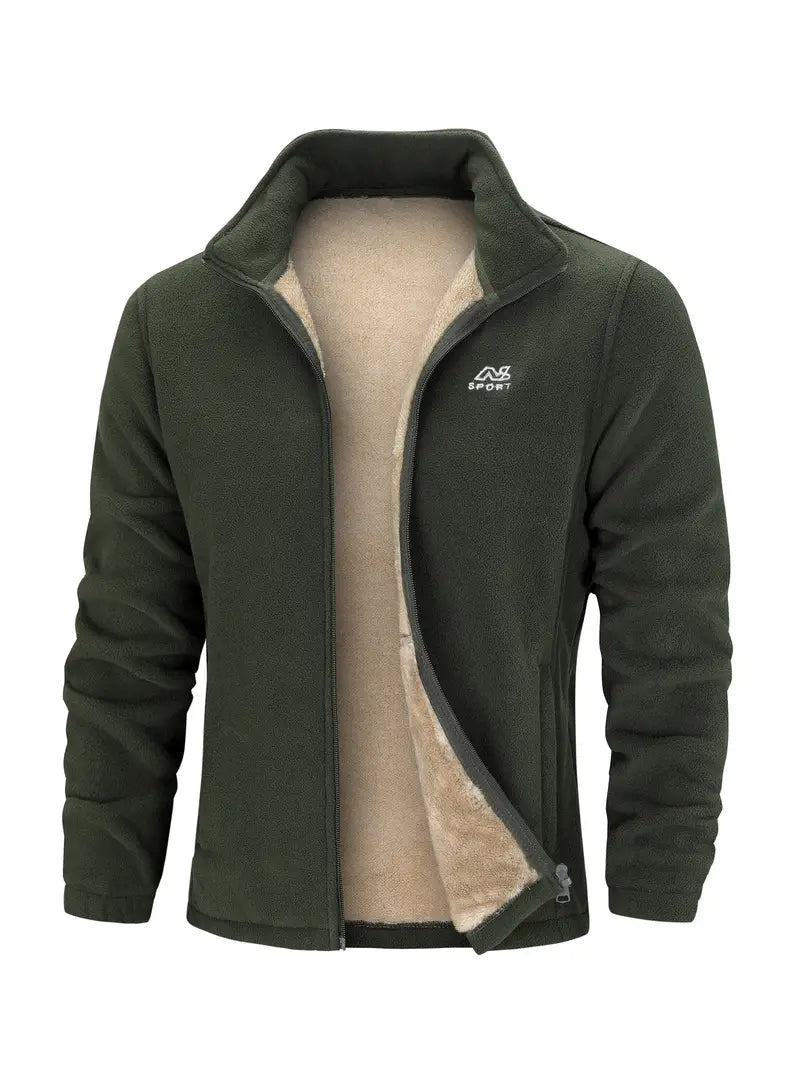 "Cardigan unisex in pile grigio chiaro con maniche lunghe, ideale per trekking e avventure outdoor in climi freschi."