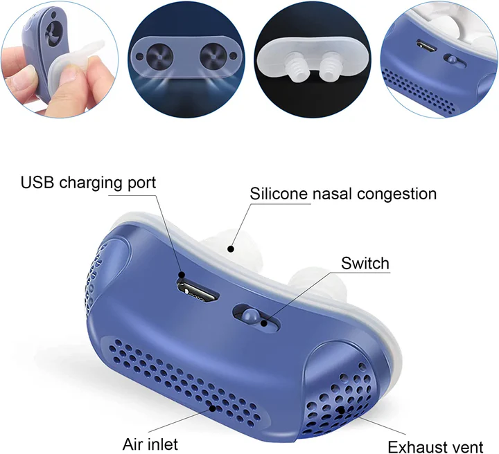 Clip nasale anti-russamento in silicone medicale, compatto e discreto, per migliorare il sonno riducendo il russare.
