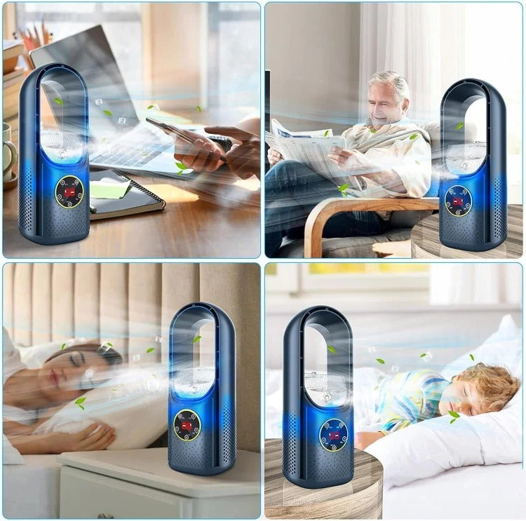 "Condizionatore portatile silenzioso bianco, design compatto senza lame, maniglia integrata per casa o ufficio, raffreddament