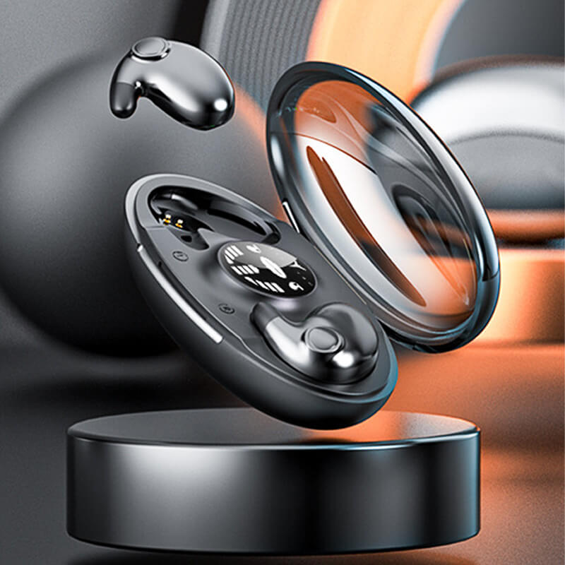 Cuffie wireless invisibili ultraleggere IPX5, nere, per dormire con comfort, cancellazione rumore e durata batteria 24 ore.