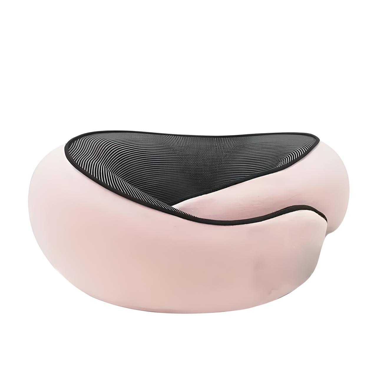 "Cuscino da viaggio unisex comodo e compatto, colore rosa, design ergonomico per supporto collo, ideale per viaggi lunghi."