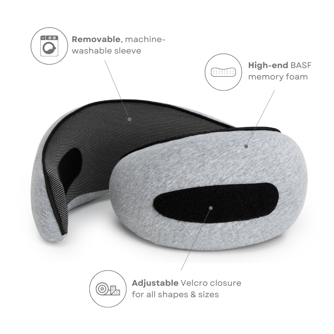 "Cuscino da viaggio unisex comodo e compatto, colore rosa, design ergonomico per supporto collo, ideale per viaggi lunghi."