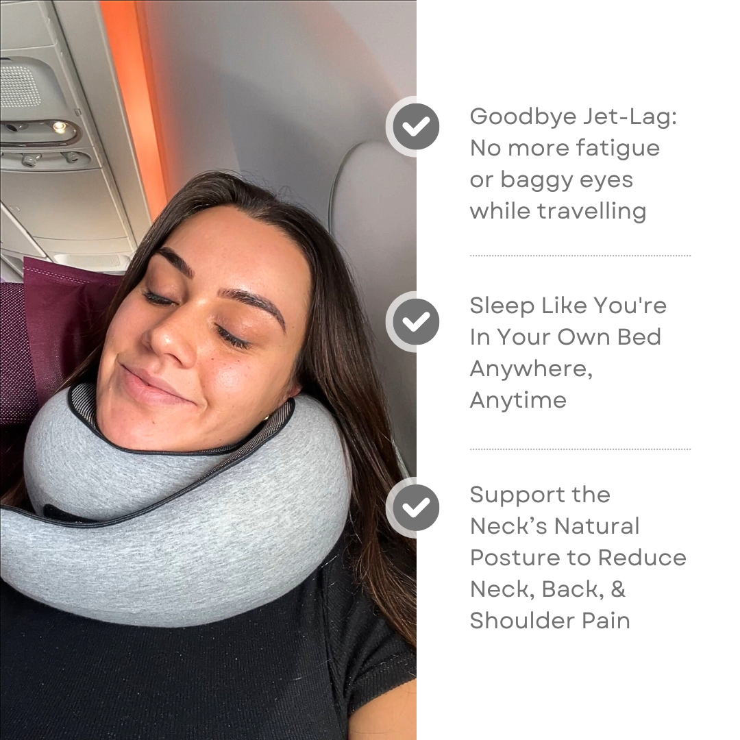 "Cuscino da viaggio unisex comodo e compatto, colore rosa, design ergonomico per supporto collo, ideale per viaggi lunghi."