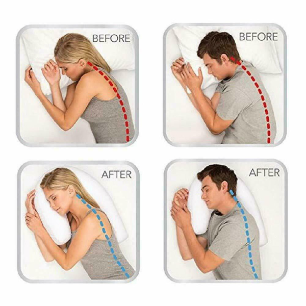 Cuscino ortopedico per chi dorme di lato, imbottito, con foro per orecchie; supporto e comfort per notti rigeneranti.