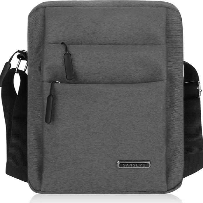 "Elegante borsa a tracolla uomo impermeabile, design antifurto e moderno, disponibile in blu, grigio, nero."