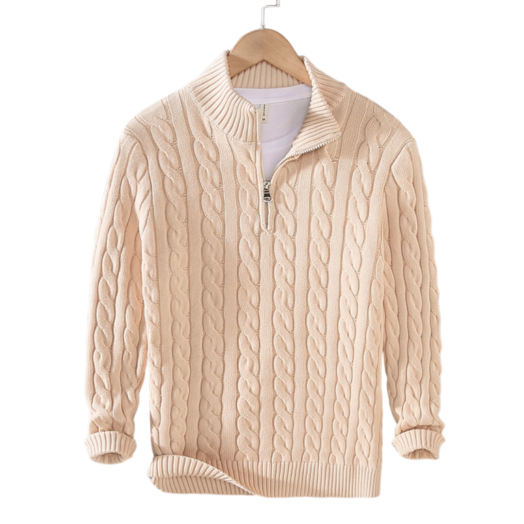 Felpa mezza zip uomo elegante in cotone, colore classico, polsini a coste, design sofisticato per lavoro e tempo libero.