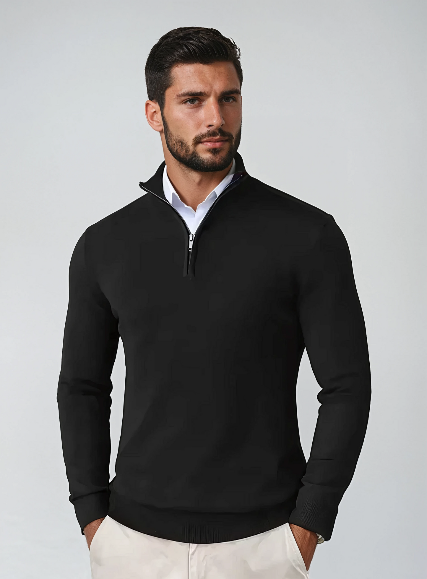 "Felpa uomo cotone morbido, zip pratica, versatile, ideale per look eleganti e casual. Comfort e stile in un design unico."