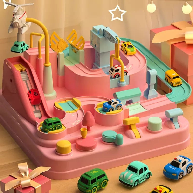 Giocattolo interattivo per bambini, set di piste regolabili e 4 macchine in colori brillanti, stimola creatività e apprendime