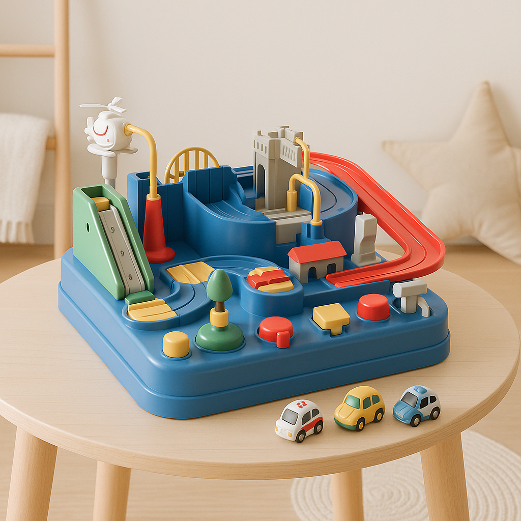 Giocattolo interattivo per bambini, set di piste regolabili e 4 macchine in colori brillanti, stimola creatività e apprendime