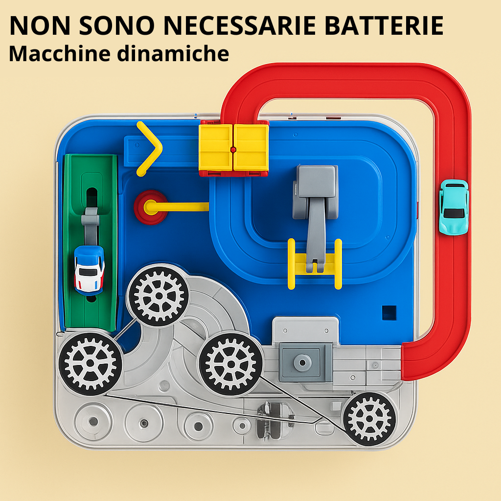 Giocattolo interattivo per bambini, set di piste regolabili e 4 macchine in colori brillanti, stimola creatività e apprendime