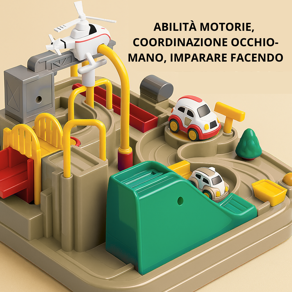Giocattolo interattivo per bambini, set di piste regolabili e 4 macchine in colori brillanti, stimola creatività e apprendime