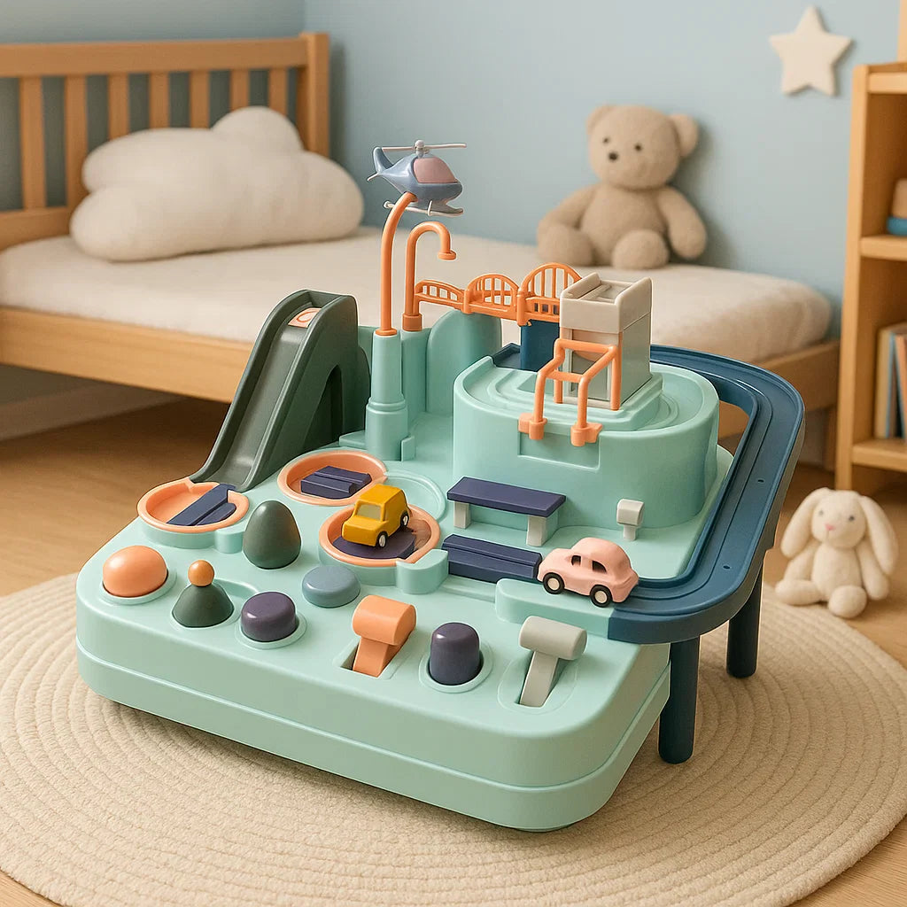 Giocattolo interattivo per bambini, set di piste regolabili e 4 macchine in colori brillanti, stimola creatività e apprendime