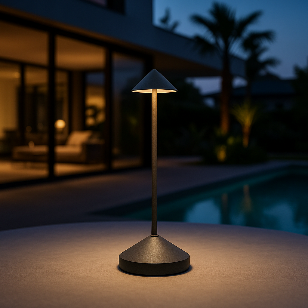 "Lampada da tavolo LED MINA moderna in alluminio e policarbonato, 2700K, luce calda, classe A+, 185 lm, compatibile interni/e