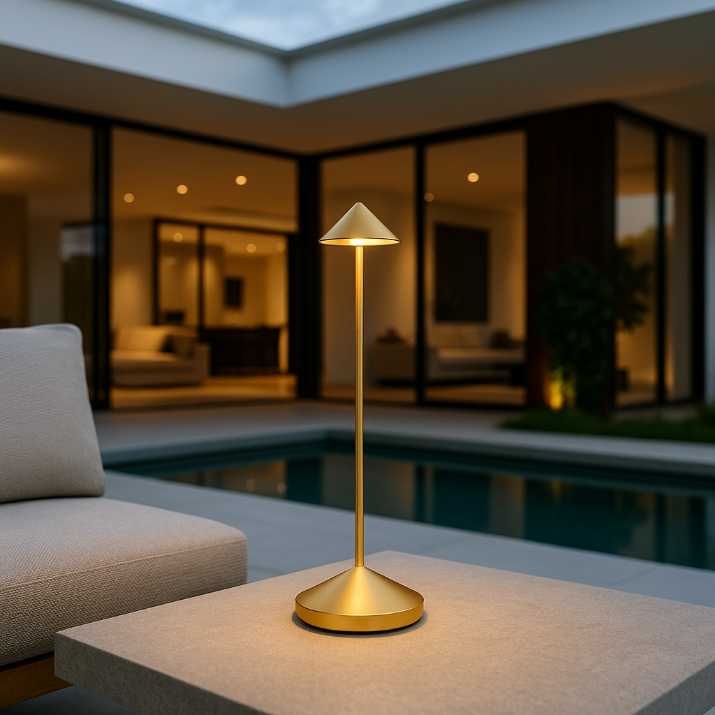 "Lampada da tavolo LED MINA moderna in alluminio e policarbonato, 2700K, luce calda, classe A+, 185 lm, compatibile interni/e