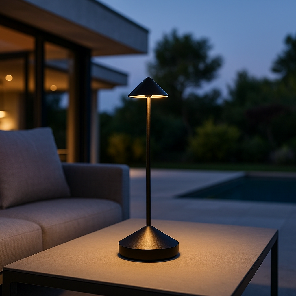 "Lampada da tavolo LED MINA moderna in alluminio e policarbonato, 2700K, luce calda, classe A+, 185 lm, compatibile interni/e