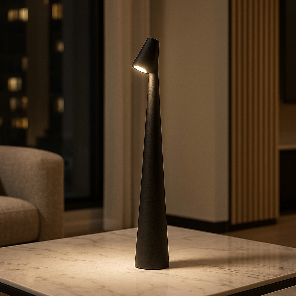 "Lampada da tavolo moderna ricaricabile, struttura snella in metallo, luce LED regolabile, colori: nero, marrone, grigio, ros
