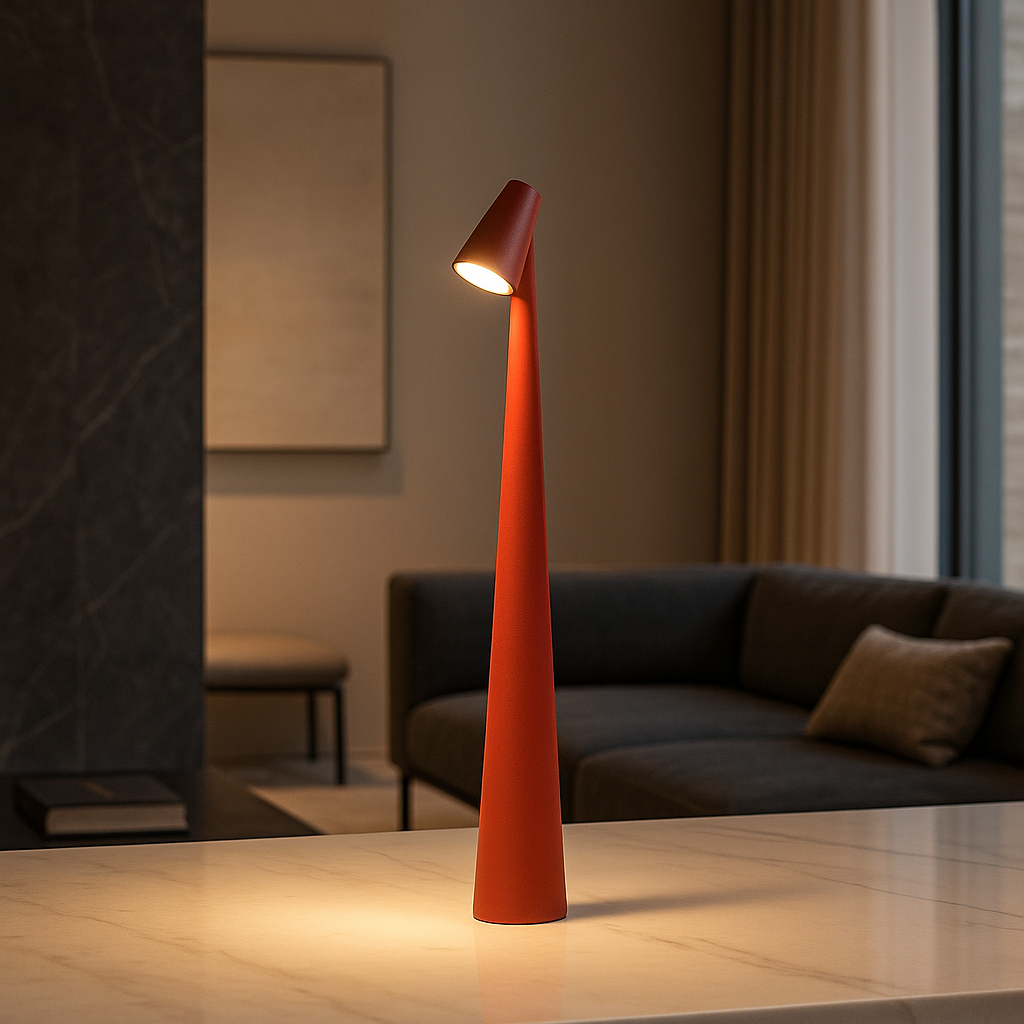 "Lampada da tavolo moderna ricaricabile, struttura snella in metallo, luce LED regolabile, colori: nero, marrone, grigio, ros