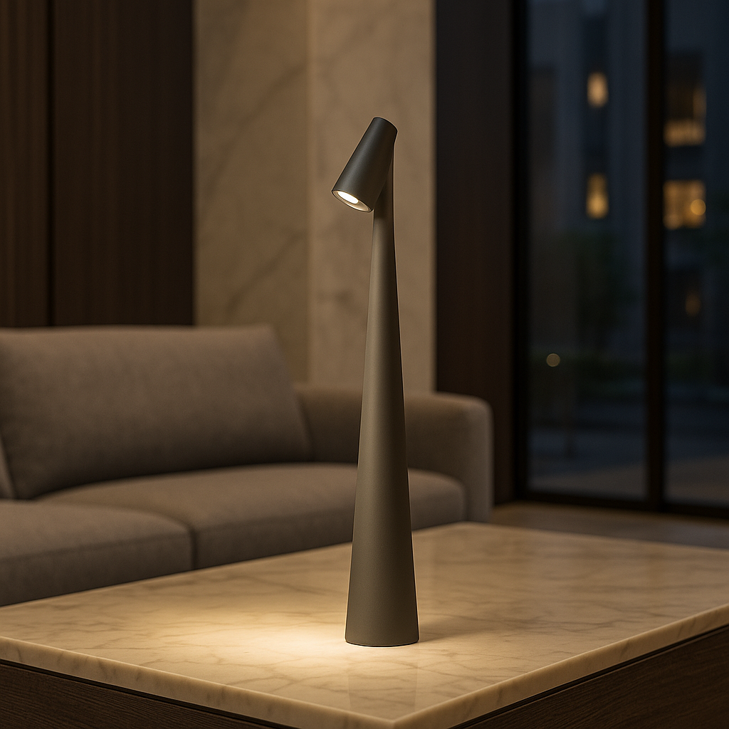 "Lampada da tavolo moderna ricaricabile, struttura snella in metallo, luce LED regolabile, colori: nero, marrone, grigio, ros