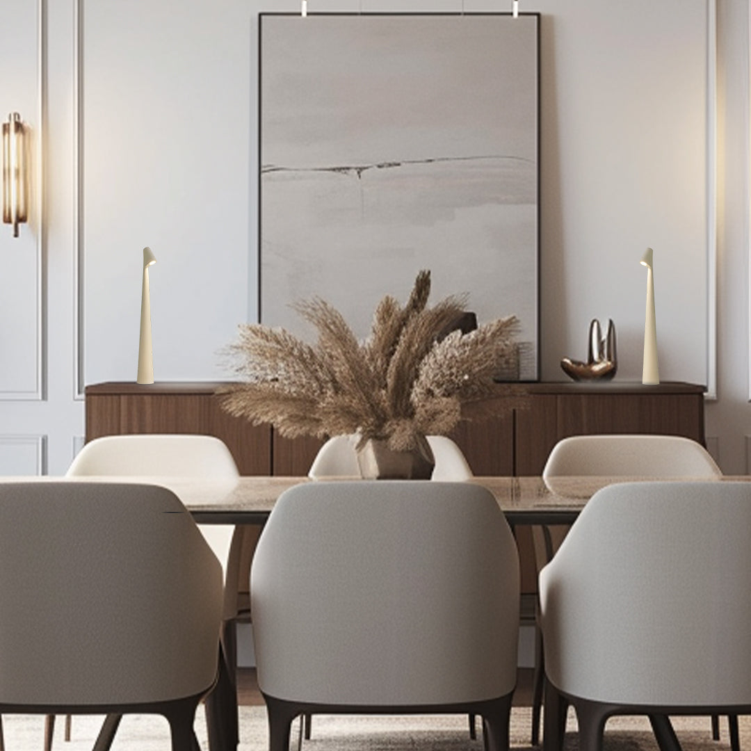 "Lampada da tavolo moderna ricaricabile, struttura snella in metallo, luce LED regolabile, colori: nero, marrone, grigio, ros