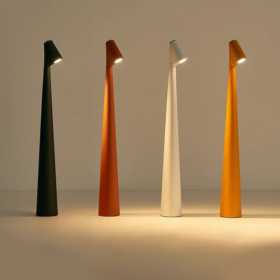 "Lampada da tavolo moderna ricaricabile, struttura snella in metallo, luce LED regolabile, colori: nero, marrone, grigio, ros