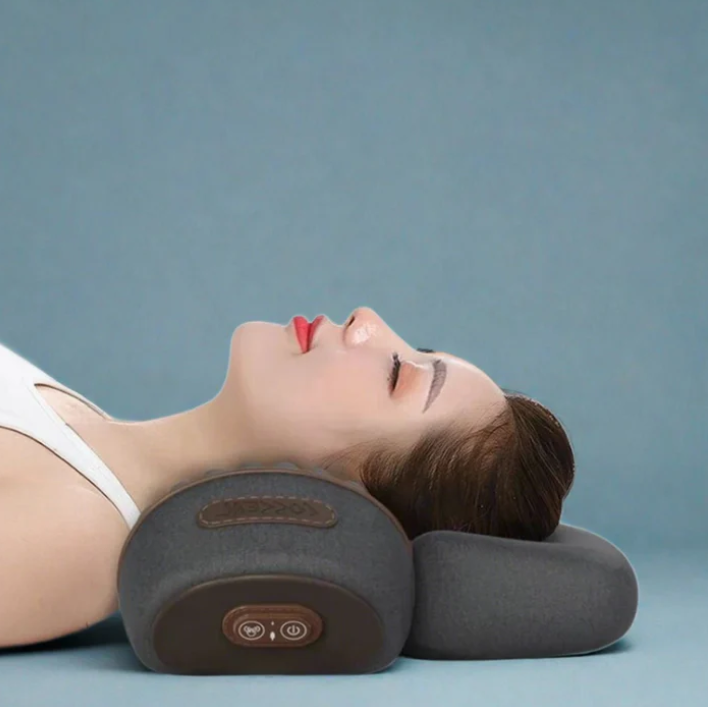 "Massaggiatore per collo ergonomico, memory foam blu e bianco per sollievo muscolare e relax quotidiano."