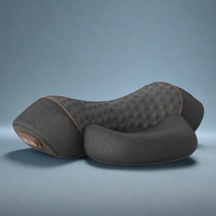 "Massaggiatore per collo ergonomico, memory foam blu e bianco per sollievo muscolare e relax quotidiano."