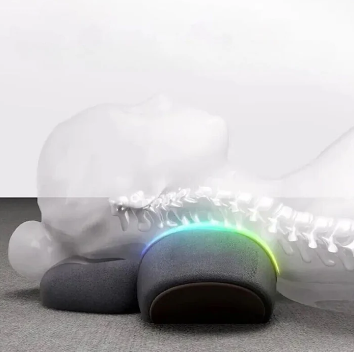 "Massaggiatore per collo ergonomico, memory foam blu e bianco per sollievo muscolare e relax quotidiano."