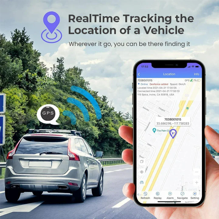 Mini GPS Tracker magnetico nero, compatto e portatile, per tracciamento in tempo reale e facile montaggio su superfici metall