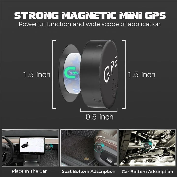 Mini GPS Tracker magnetico nero, compatto e portatile, per tracciamento in tempo reale e facile montaggio su superfici metall