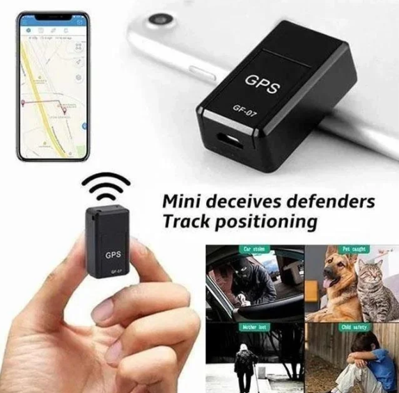 "Mini localizzatore GPS nero compatto magnetico e impermeabile, ideale per il monitoraggio discreto del veicolo."