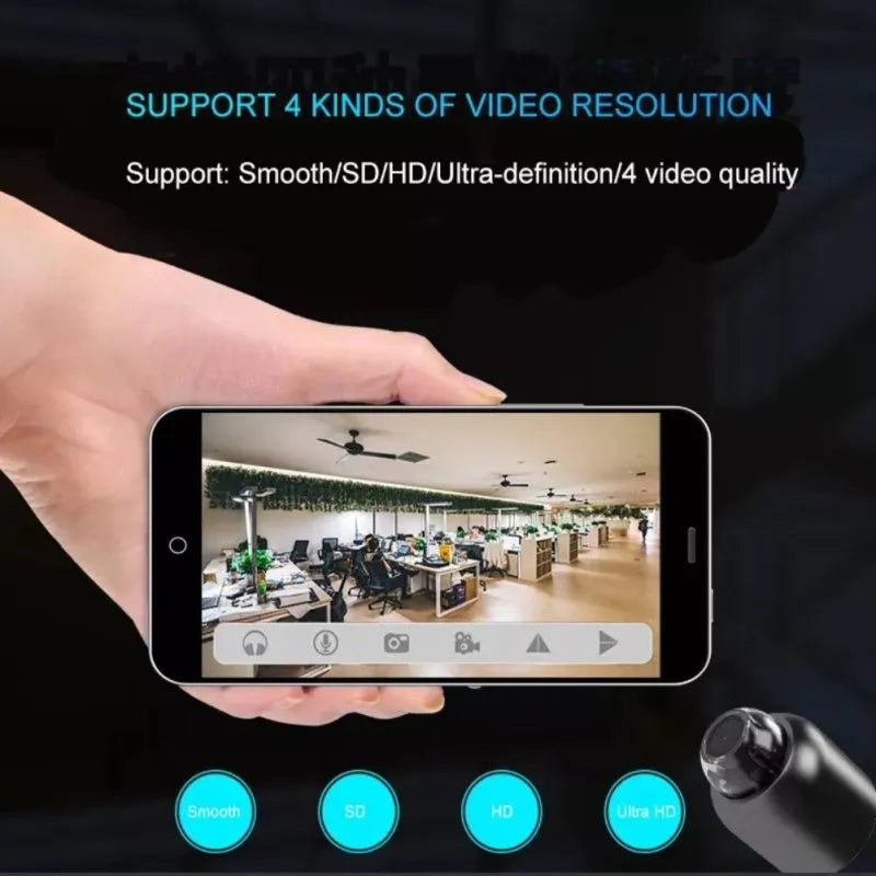 "Mini telecamera Wi-Fi wireless 1080P HD, compatta e discreta, per sorveglianza in tempo reale con smartphone, visiona 24/7."
