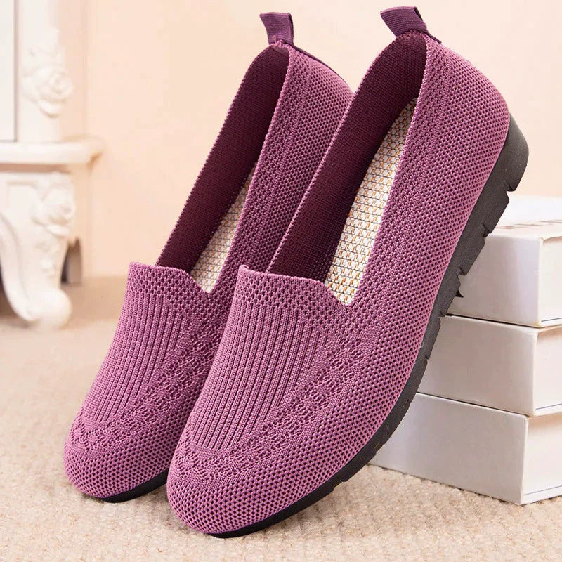 "Mocassini ortopedici beige da donna, slip-on, traspiranti, casual, suola antiscivolo per comfort quotidiano"