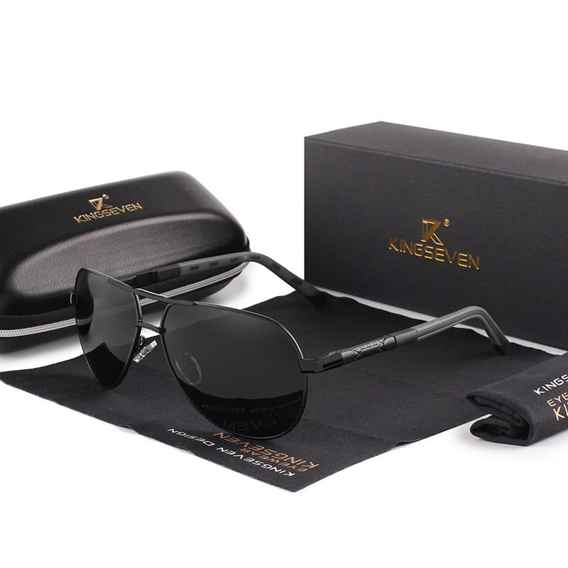 "Occhiali da sole polarizzati uomo vintage, montatura alluminio leggera, lenti scure, design elegante, protezione UV400"