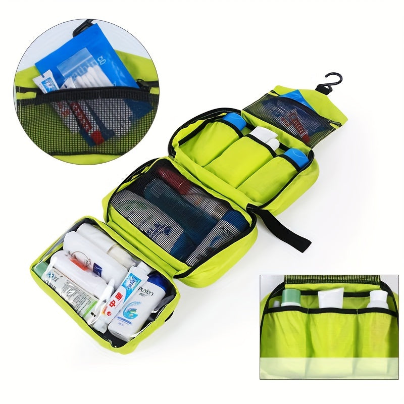"Organizer da toilette sospeso unisex, compatto, colori versatili, ideale per viaggi, design pratico ed elegante."