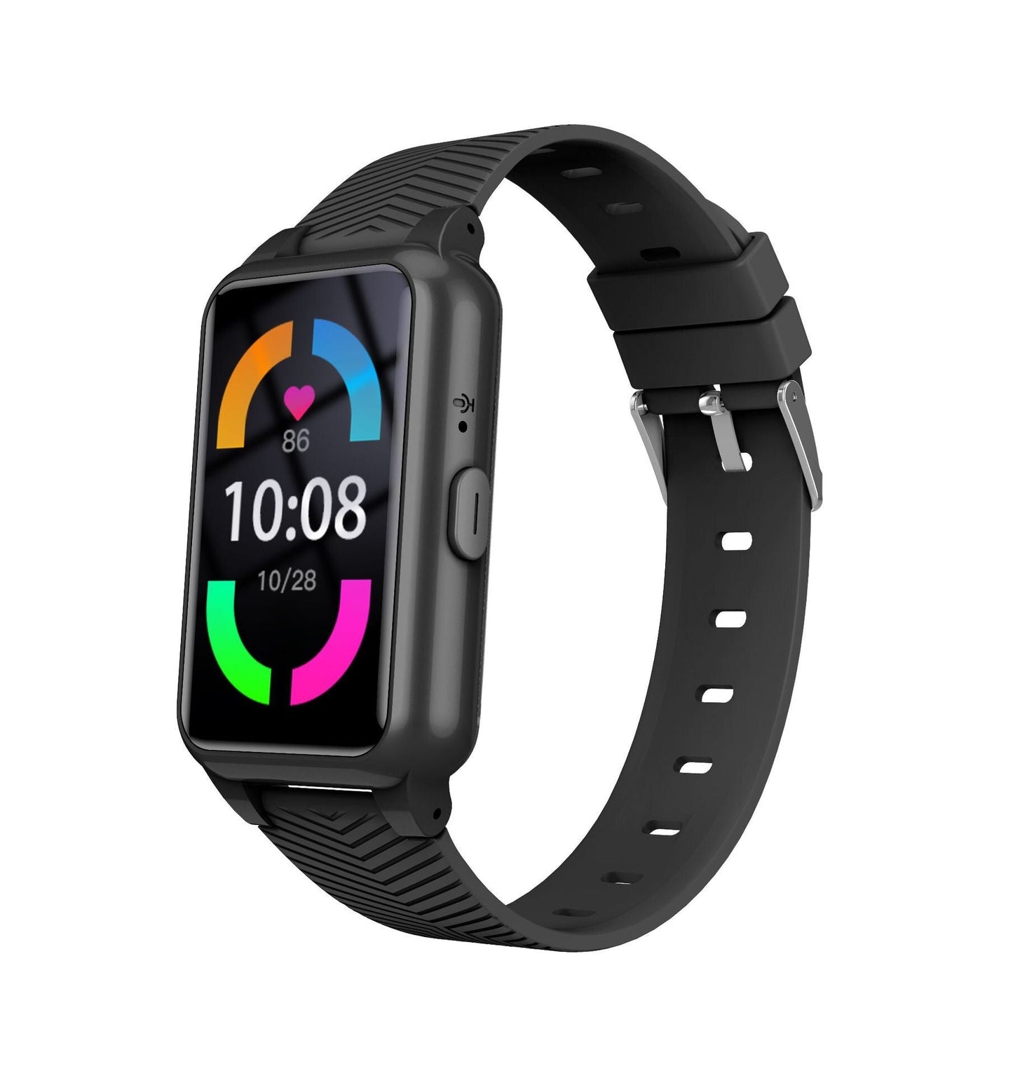 Orologio smart anziani nero con GPS e SOS, cinturino robusto, schermo rettangolare, ideale sicurezza e tracciamento.