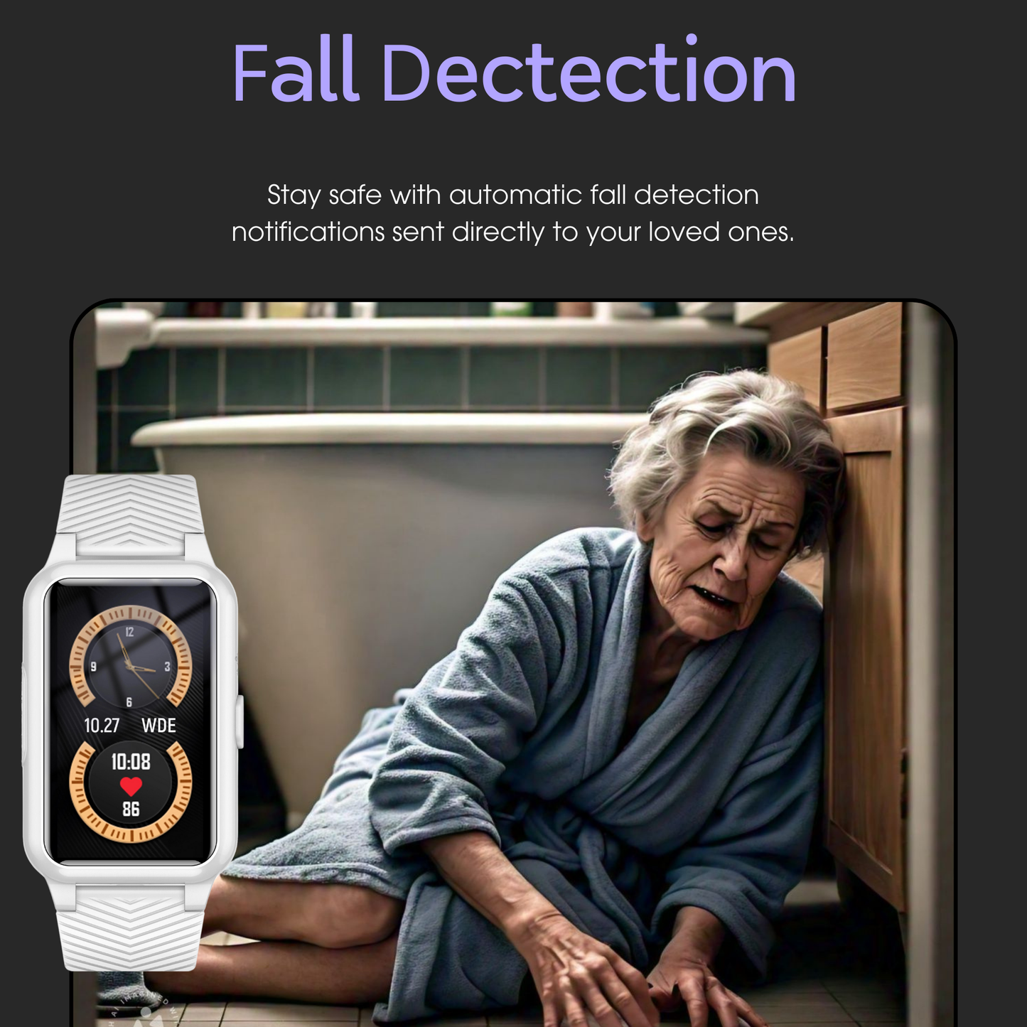 Orologio smart anziani nero con GPS e SOS, cinturino robusto, schermo rettangolare, ideale sicurezza e tracciamento.
