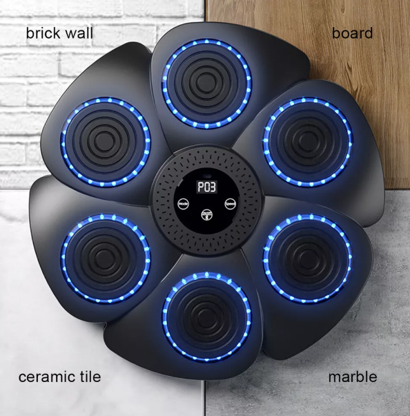 "Pad di boxe musicale con LED RGB, quadrato, nero, ideale per allenamento interattivo e fitness con musica e Bluetooth."