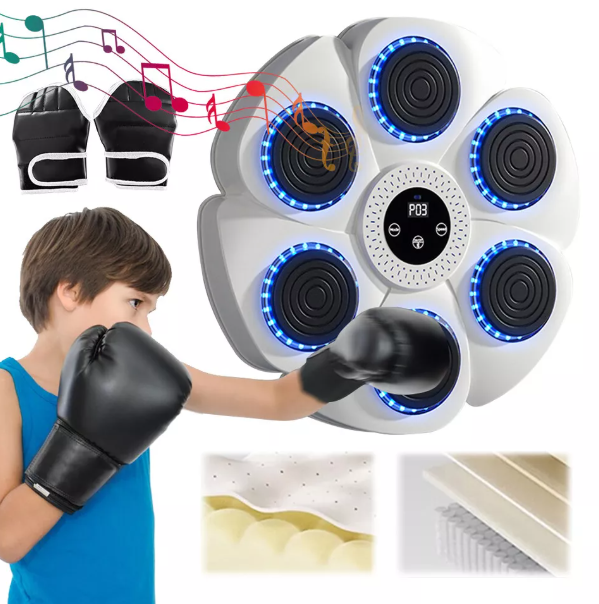 "Pad di boxe musicale con LED RGB, quadrato, nero, ideale per allenamento interattivo e fitness con musica e Bluetooth."